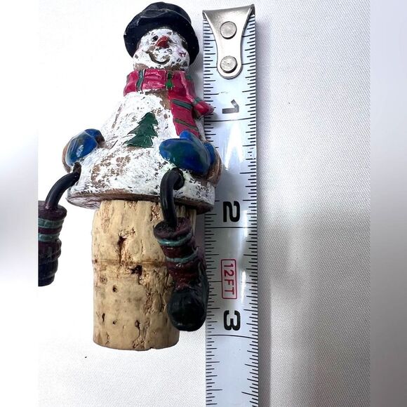 Christmas Snowman Dangler Hand Painted Bottle Topper Stoppers Cork Wine Holiday - Picture 9 of 11